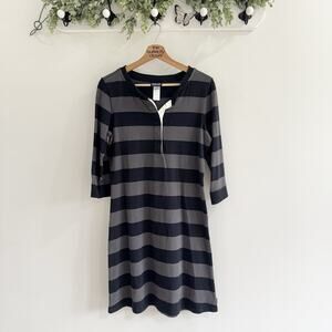 Women’s Patagonia 3/4 Sleeve Rugby Stripes Collared Shirt Dress M Gray Black 12-